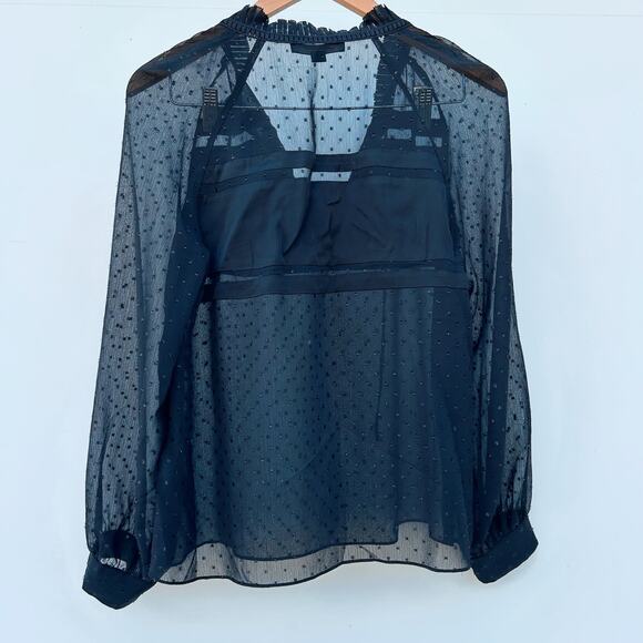 AllSaints Vida Shimmer Swiss Dot Long Sleeve Sheer Black Small Blouse Top - Picture 3 of 7